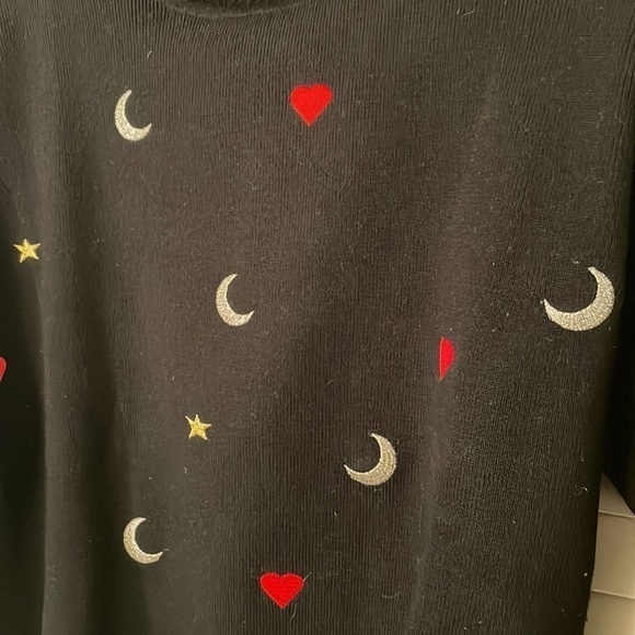 VINTAGE MEISTER GOLD Stars Silver Moon Red Hearts Embroidered Turtleneck Sweater - Picture 6 of 11